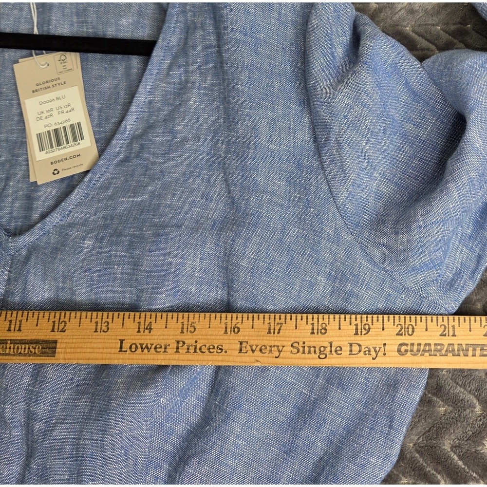 *NEW w/Tags Boden 100% Linen Dress Bohemian Resort USA Boho Blue Size 12R Beach - Picture 9 of 10